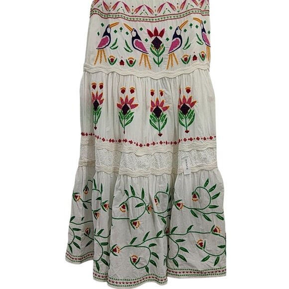 Farm Rio Summer Garden Embroidered Tiered Maxi Skirt Size Medium New With Tags - Picture 6 of 7